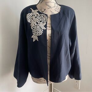 Salvatore Ferragamo Navy Jacket with Cream Lace Accent